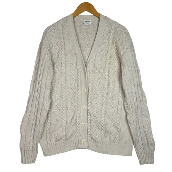 Aritzia Sunday Best Wool Blend Cable Knit Cardigan Sweater XS Cream Oversized - Picture 2 of 12